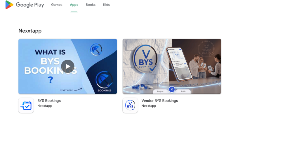 BYS Bookings and Vendor BYS Bookings apps on Google Play Store